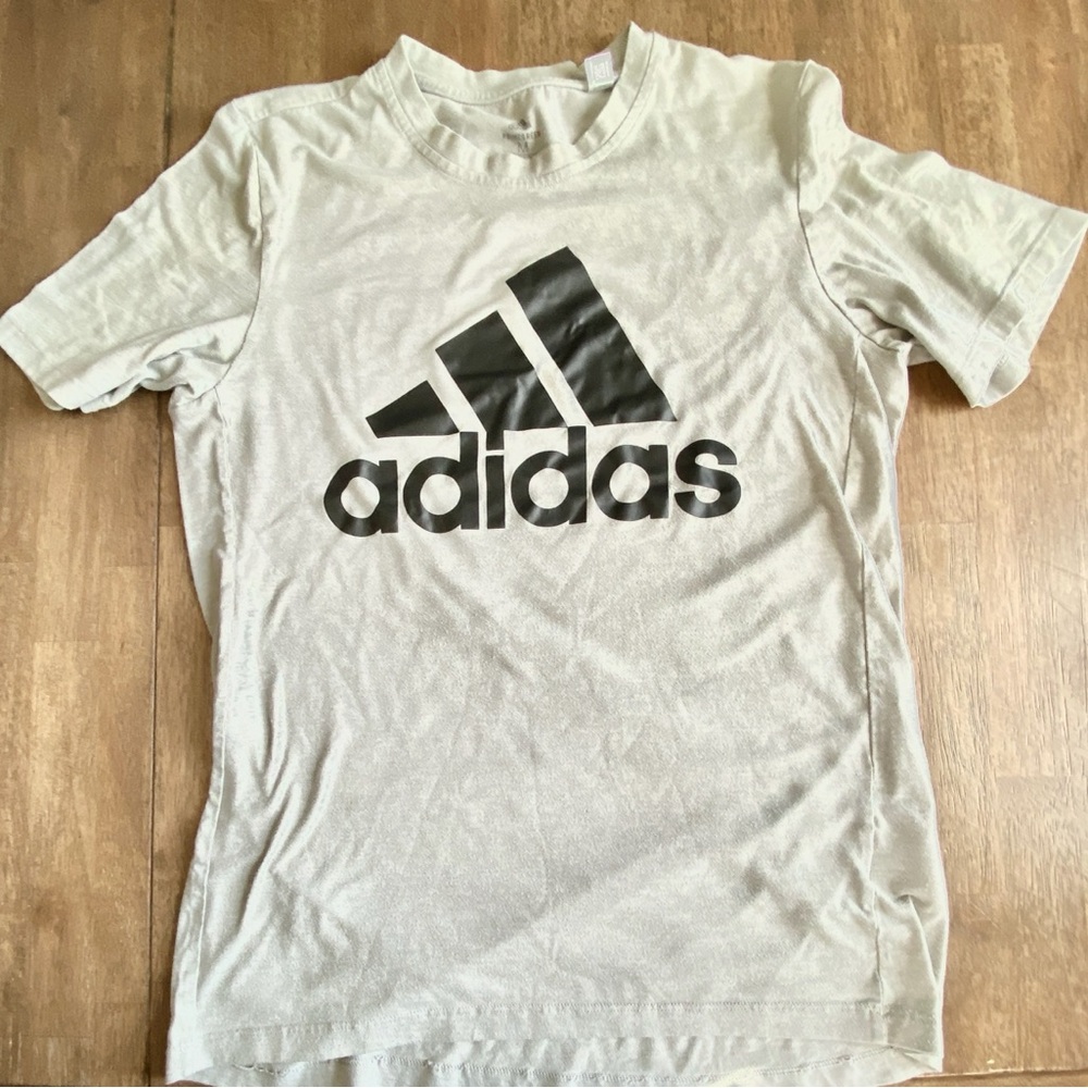 Men’s Gray ,Big Black Logo, Adidas Short Sleeve Shirt.  Size: Medium.  Used